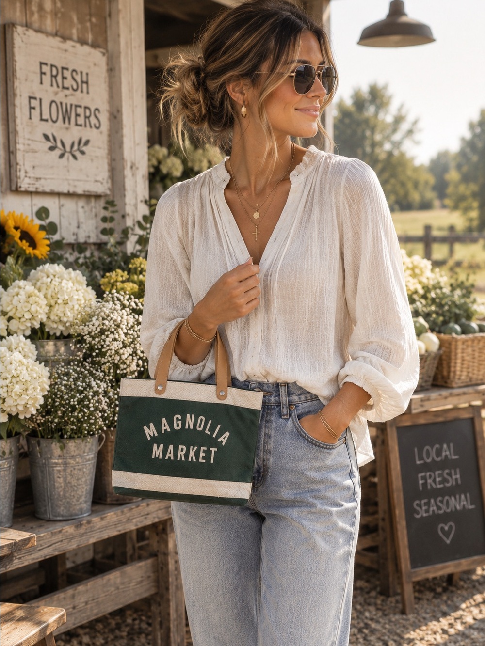 Apolis Magnolia Market Field Green Jute Burlap Tote Bag Leather Handles Like New